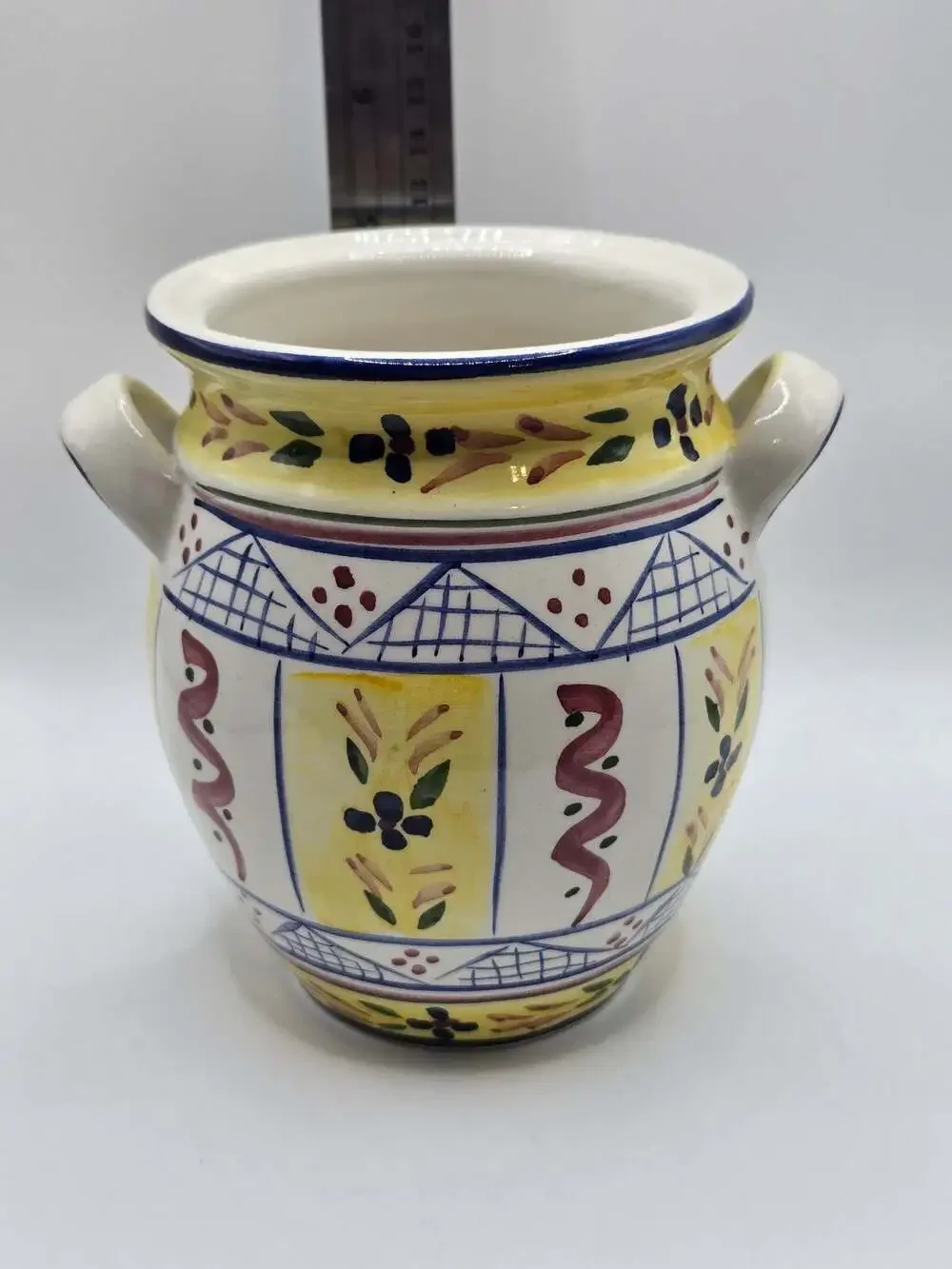 Hand Painted Ceramic Decorative Crock with Handles